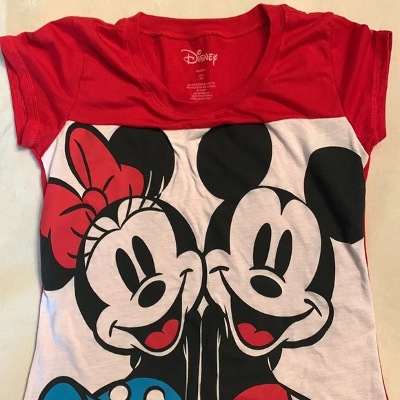 Disney Mickey and Minnie holding hands red white long pajama night shirt size s - Picture 3 of 5